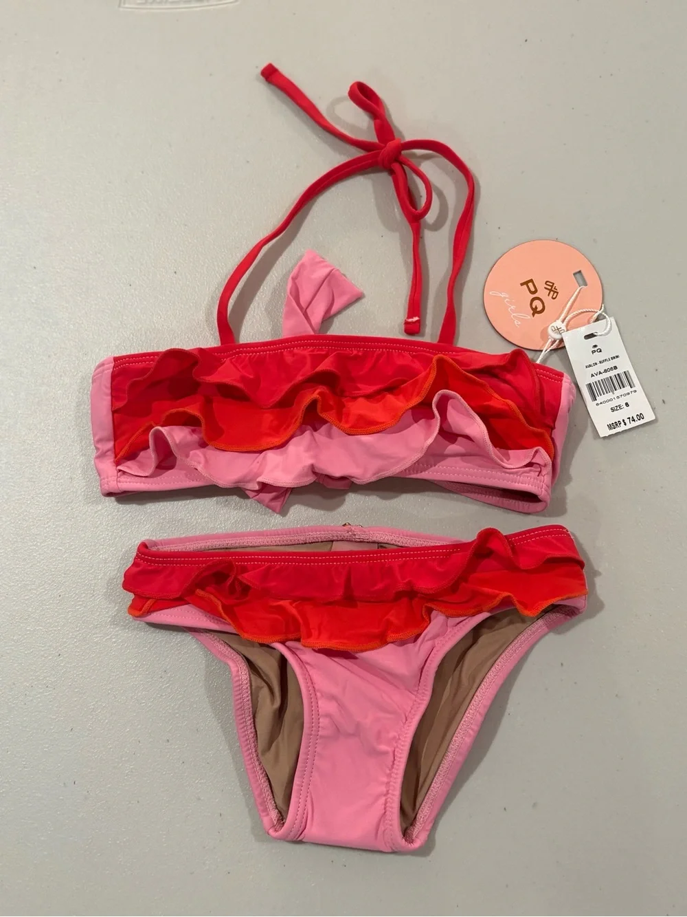 Pilyq Pink & Red Ruffle Girls Bikini Set